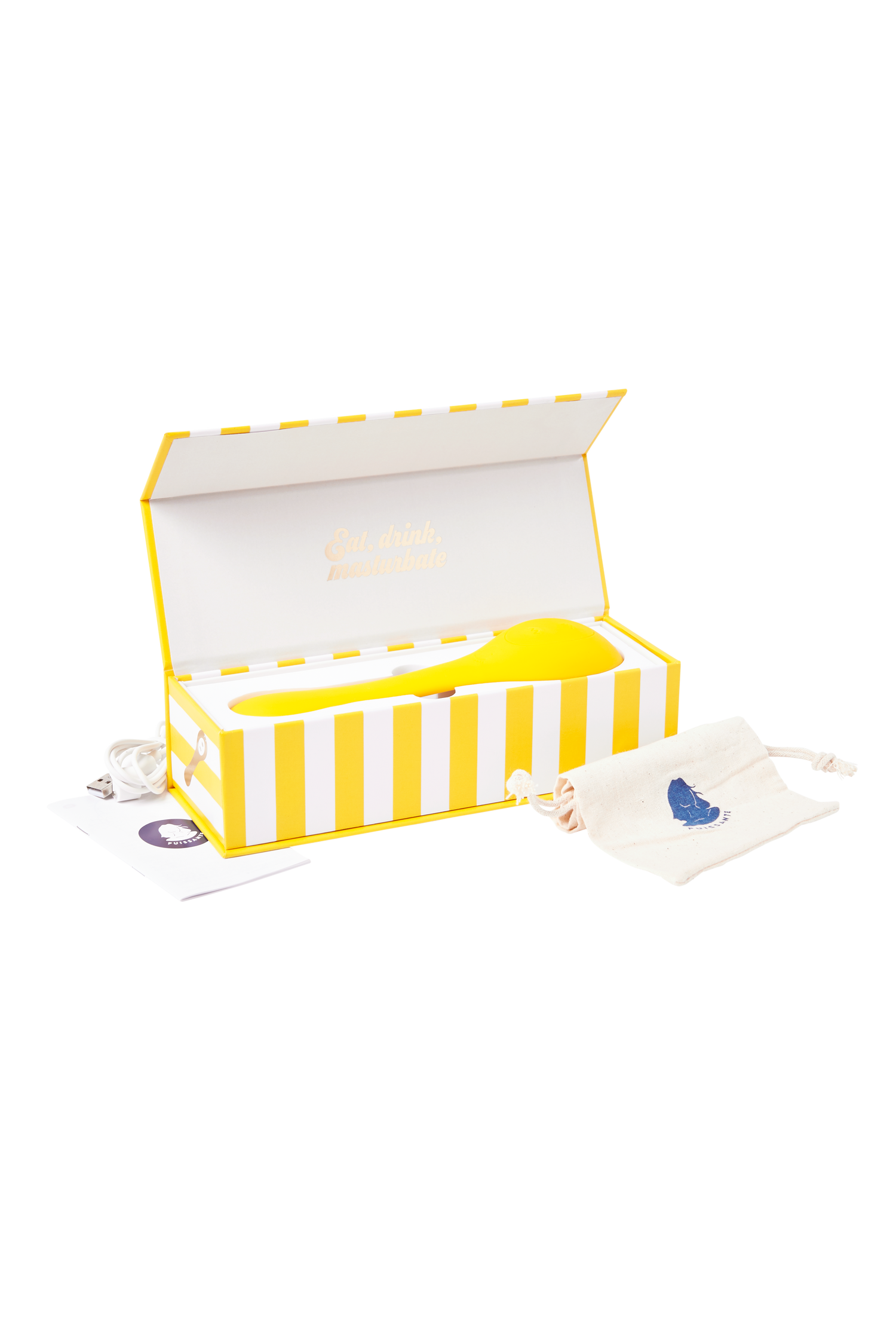 Coco Summer Love in yellow is a limited edition vibrator, displayed in a beautiful yellow striped box.