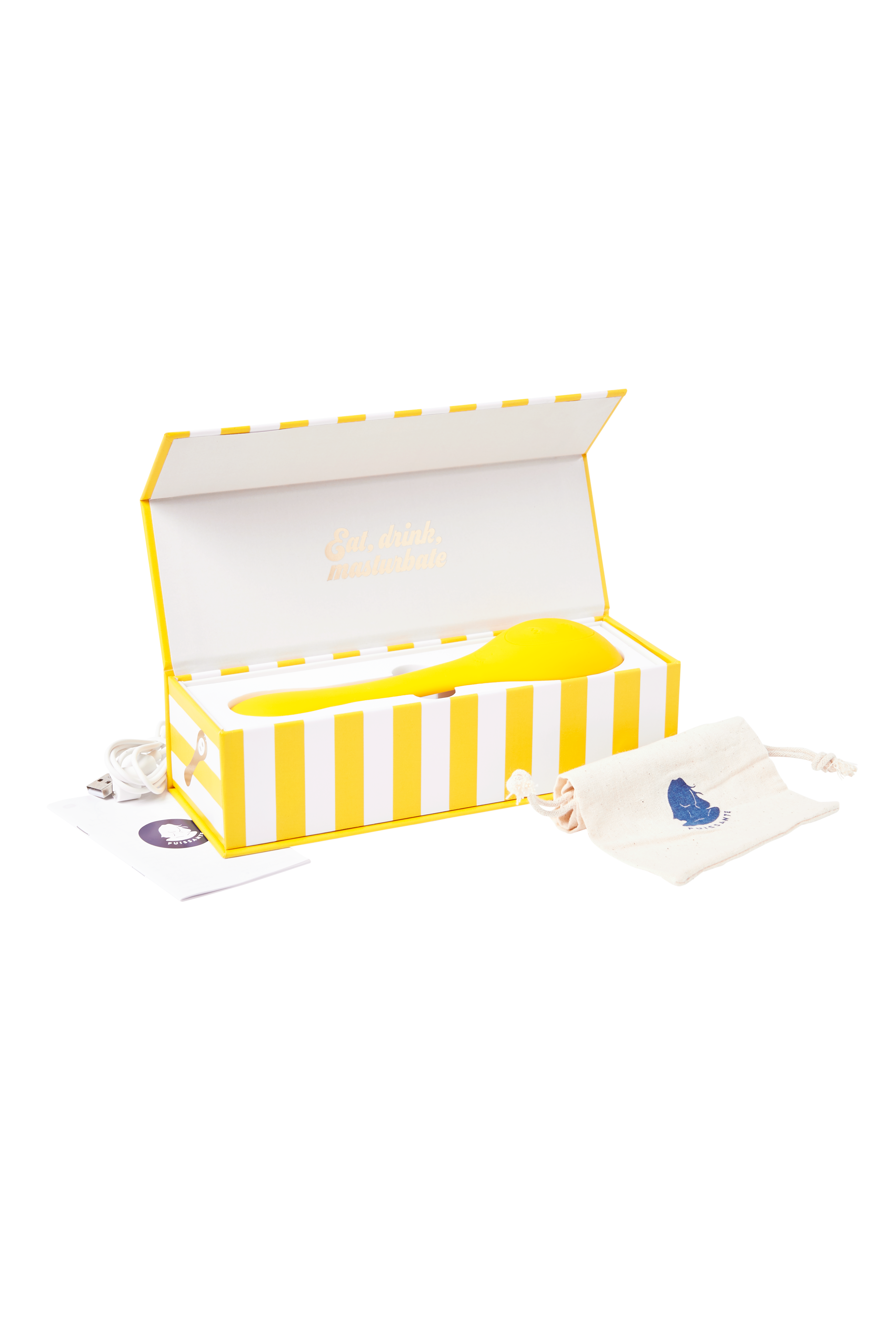 Coco Summer Love in yellow is a limited edition vibrator, displayed in a beautiful yellow striped box.