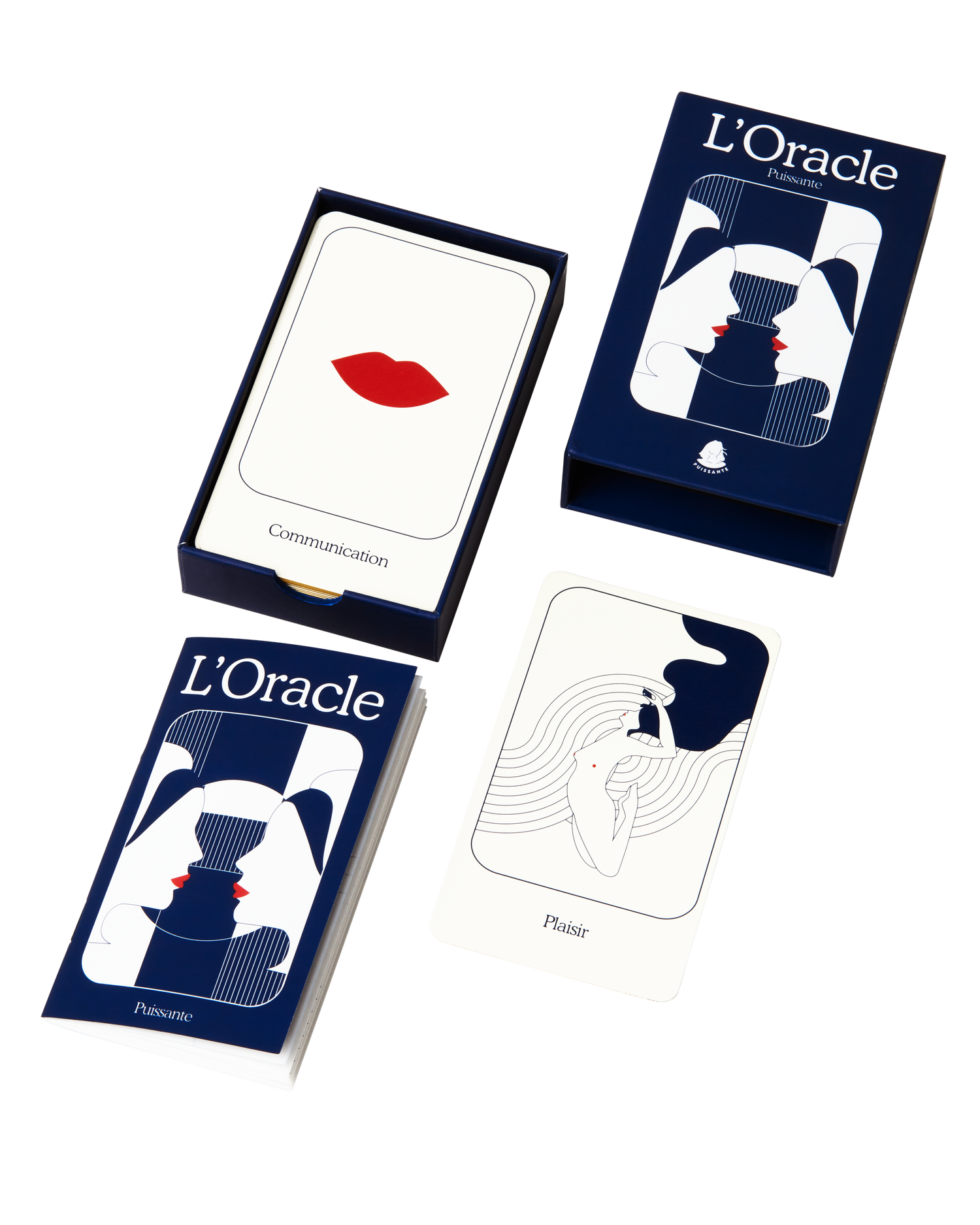 The 32 cards feature modern, minimalist illustrations and come in a convenient, pocket-sized box. The guidebook offers guidance on interpreting the cards across 8 key aspects of life. French only.